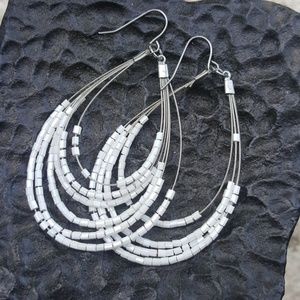 White Beaded Dangle/Hoop Earrings